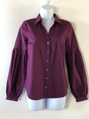 Jane & Delancey Button Front Blouse XS Purple NEW Poof Sleeve